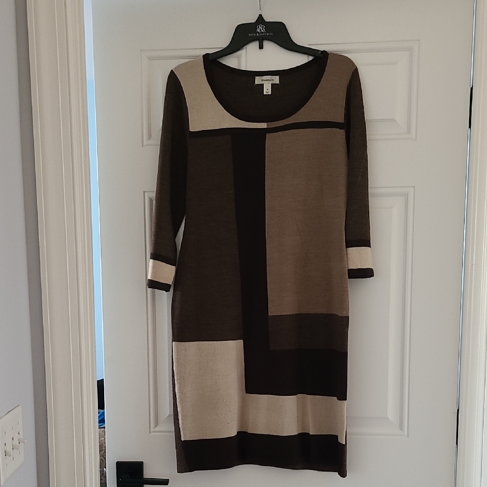 Dress Barn Brown and Tan Long Sleeve Dress
